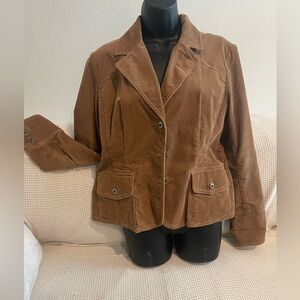 Tommy Hilfiger Womens Stretch Tan Corduroy Blazer Jacket Size Large Y2K retro